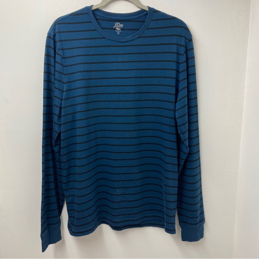 J. Crew Knit Good Long Sleeve Striped Crew Neck Shirt Mens Size L